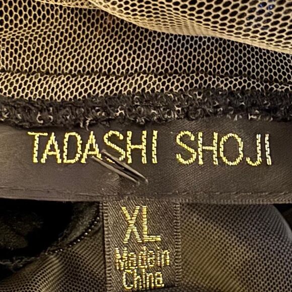 Tadashi Shoji XL Black Lace Corded Embroidery Tulle Pintuck Jersey Boatneck Long - Picture 7 of 8